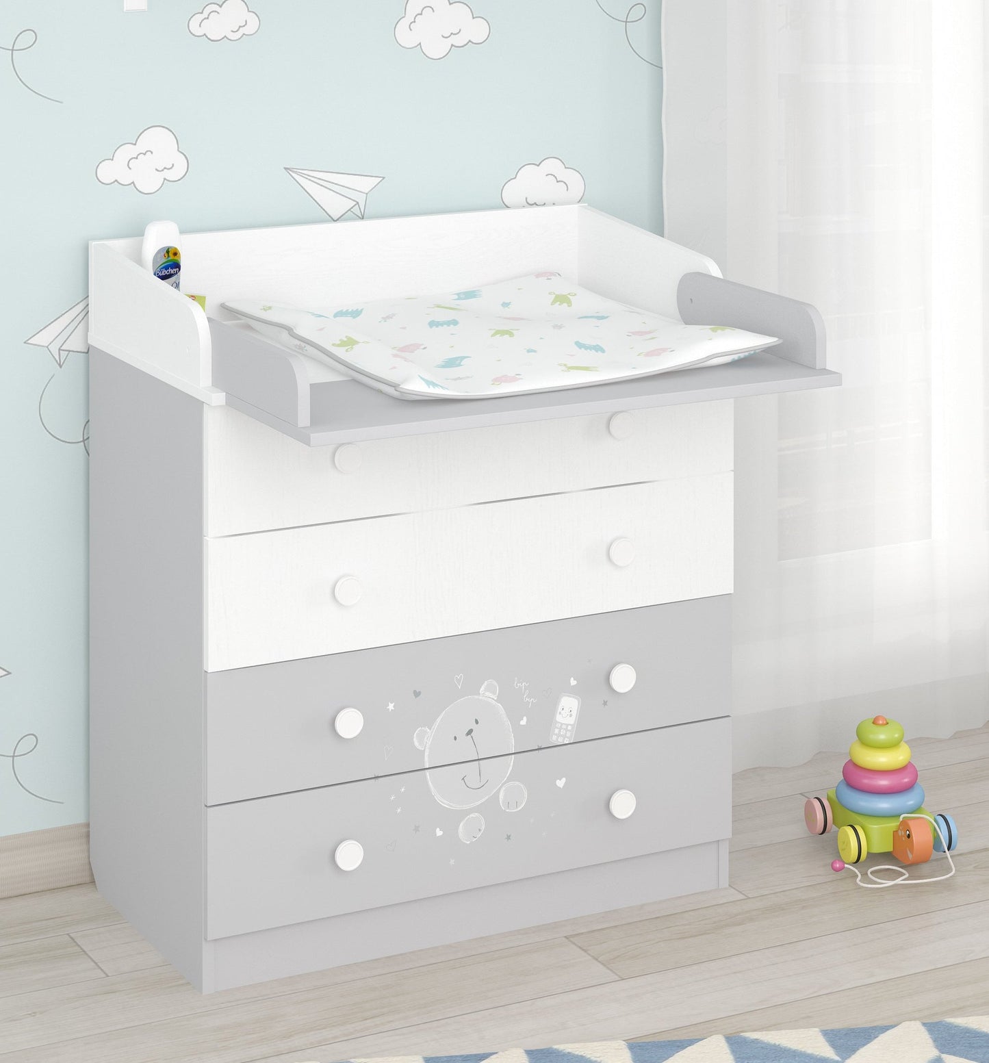Shefa Kids Changing Dresser 800 French Collection, Teddy, white-grey