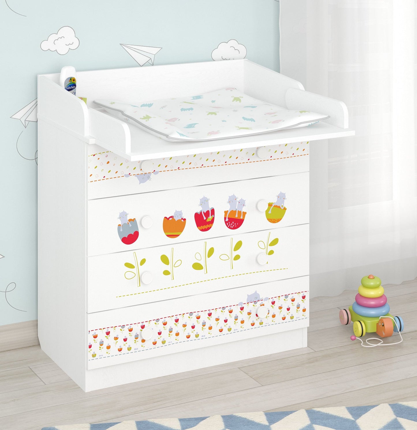Shefa Kids Changing dresser Design line 800, Sleepy Kittens, white