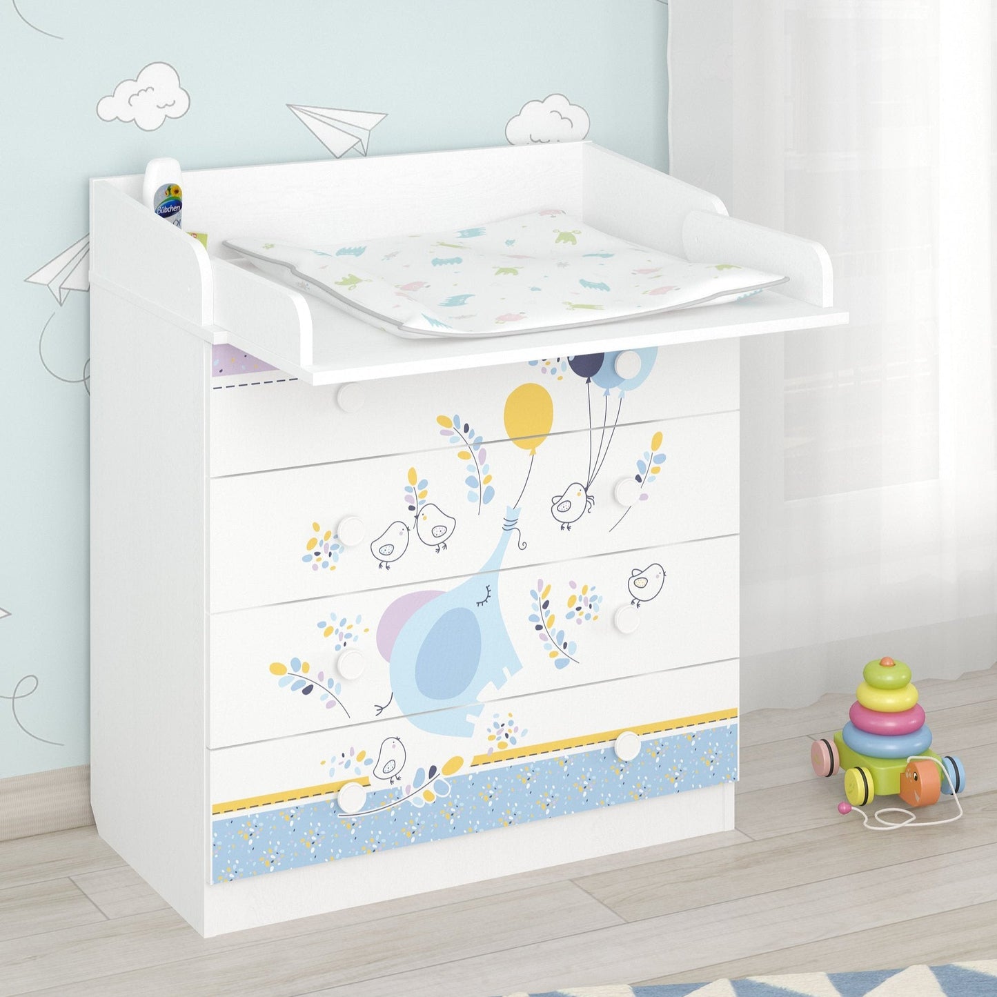 Shefa Kids Changing dresser Design line 800, Elephant with balloon, white