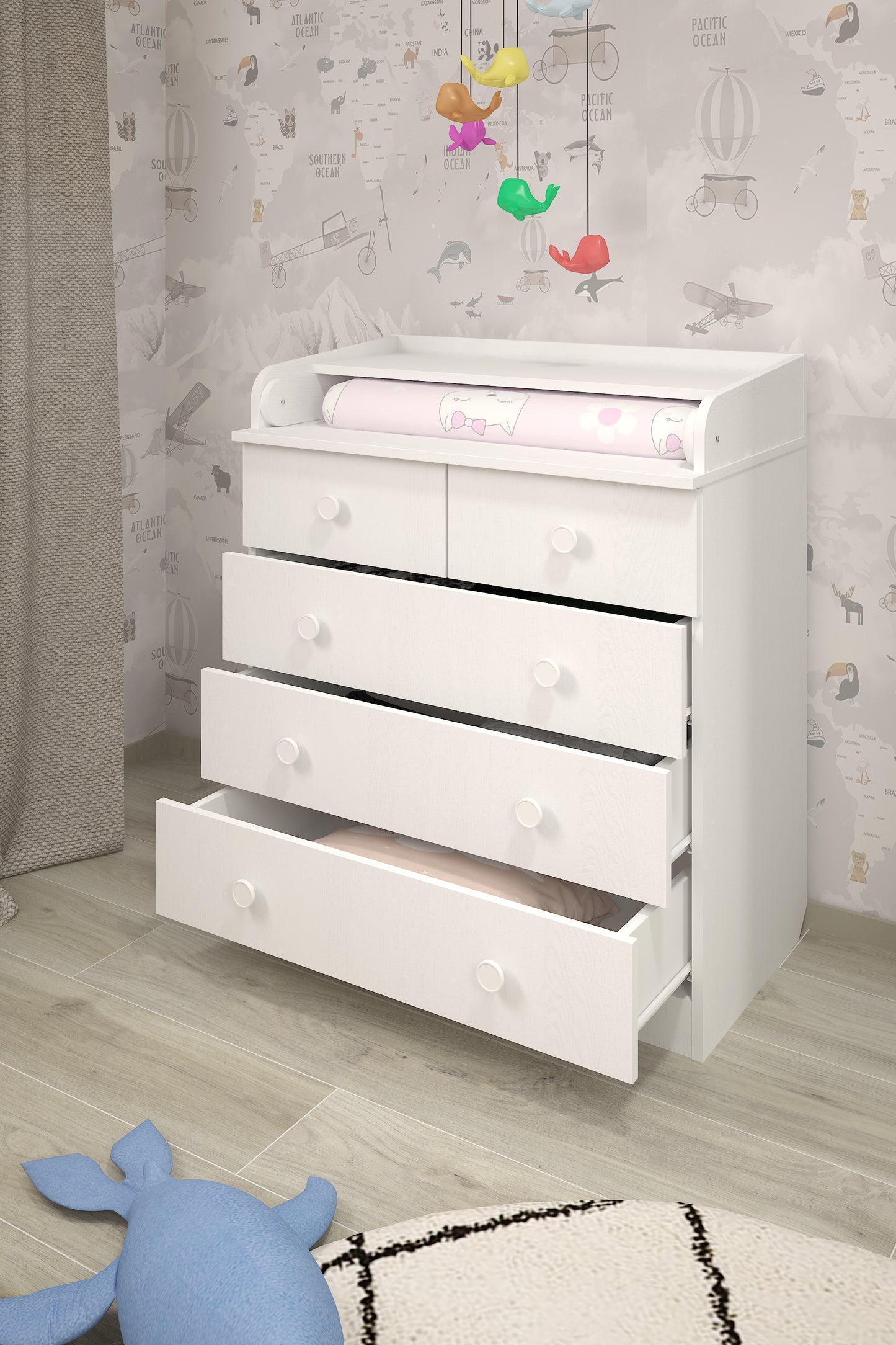 Shefa Kids Changing dresser Basic line 801, white with 5 drawers