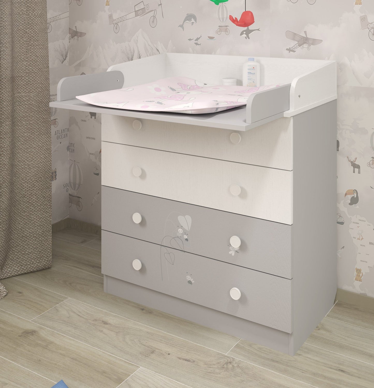 Shefa Kids Changing Dresser 800 French Collection, Amis, white-grey