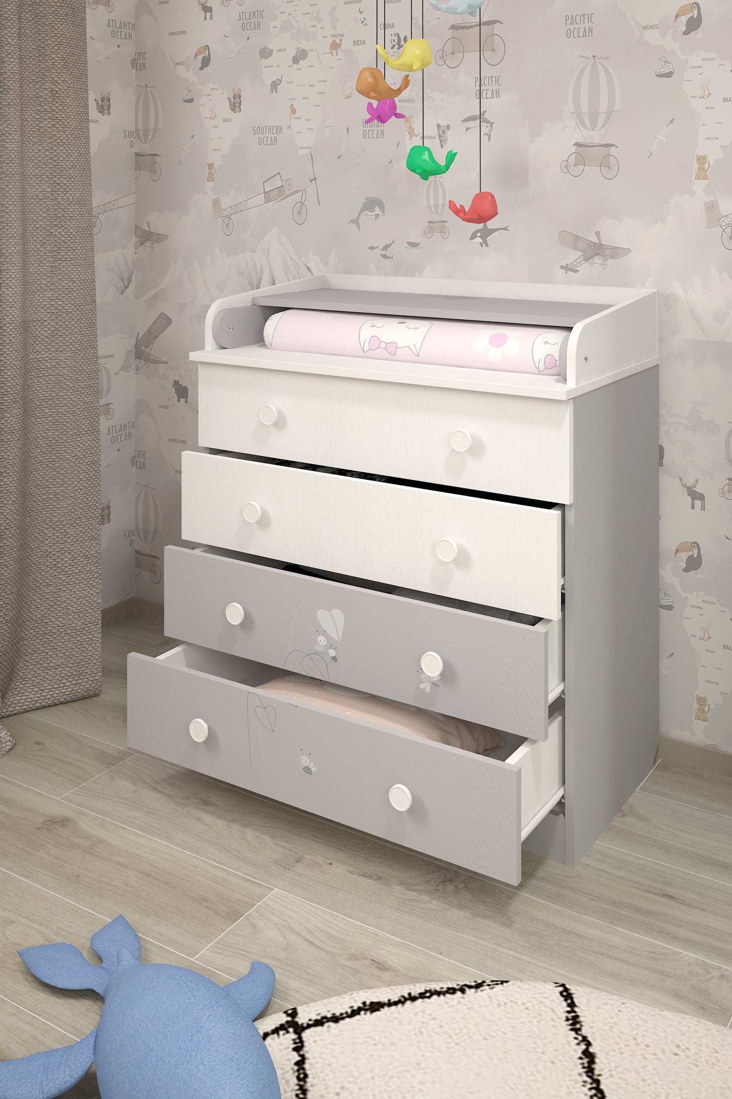 Shefa Kids Changing Dresser 800 French Collection, Amis, white-grey
