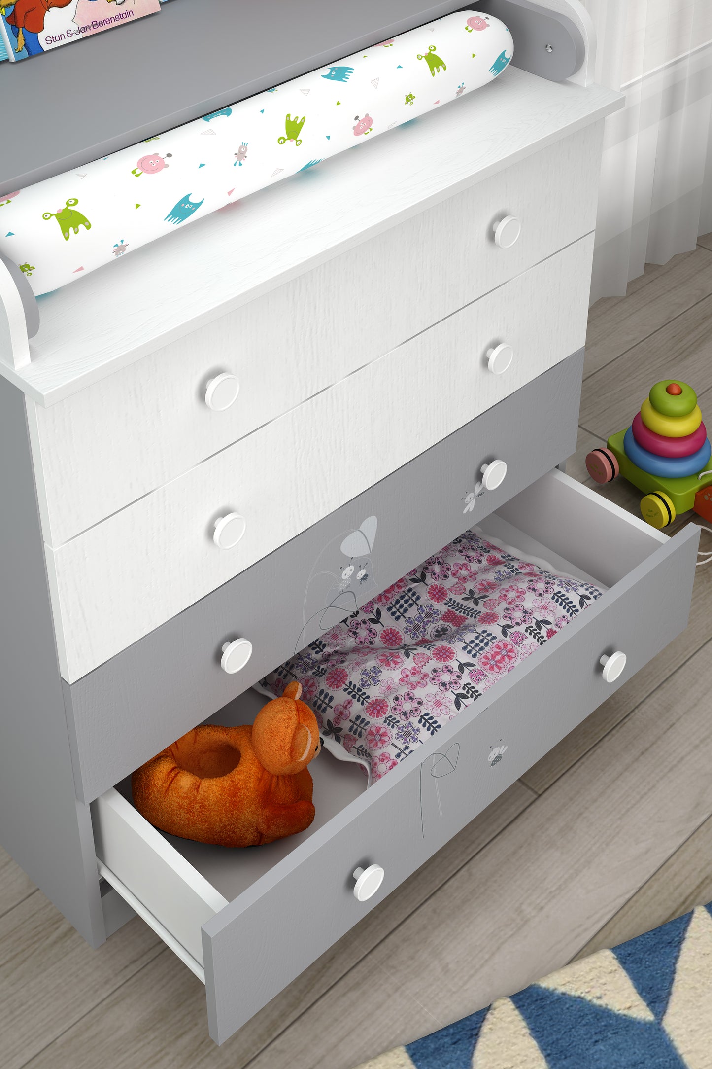Shefa Kids Changing Dresser 800 French Collection, Teddy, white-grey