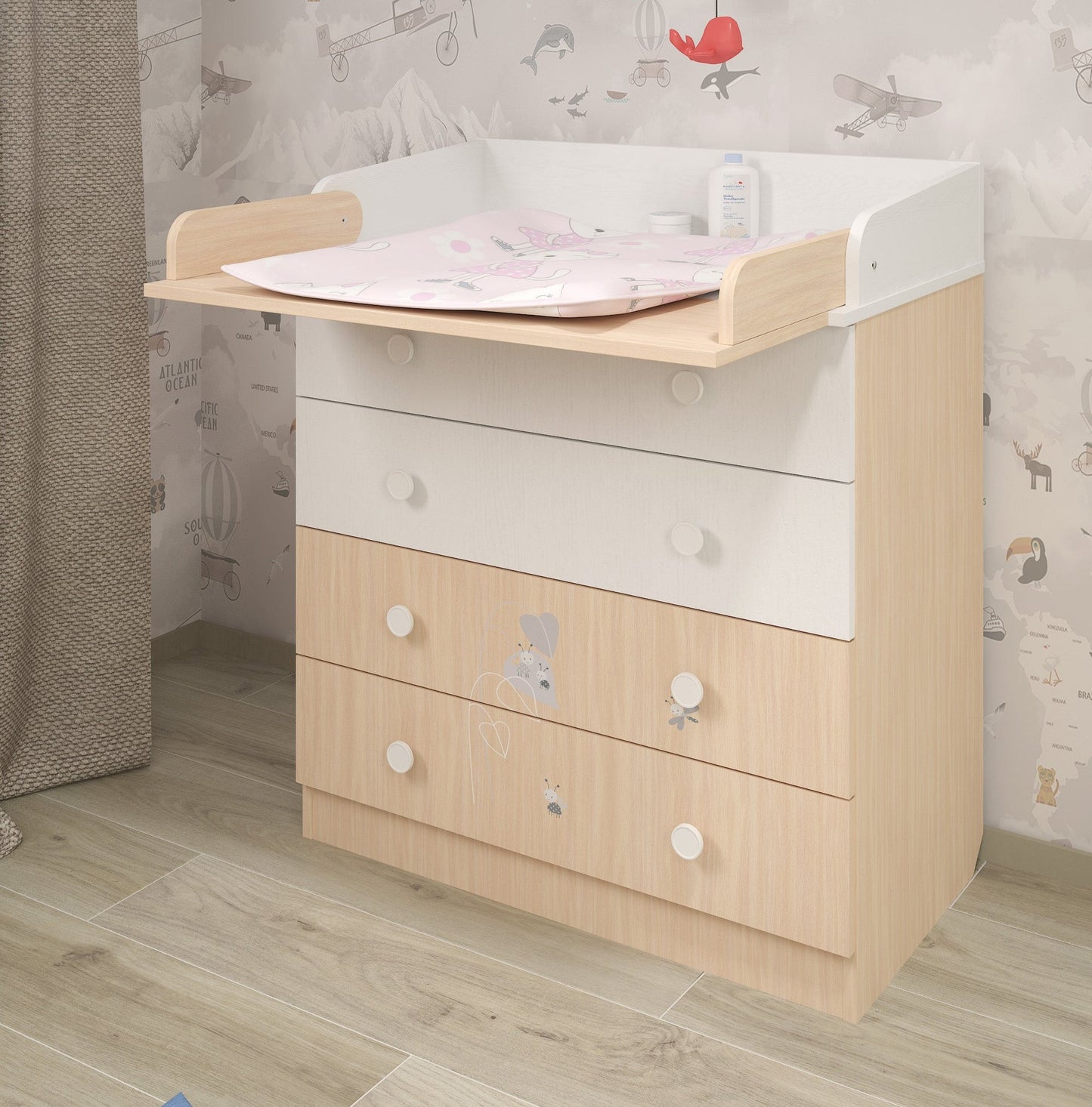 Shefa Kids Changing Dresser 800 French Collection, Amis, white-pastel oak