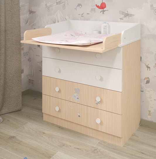 Shefa Kids Changing Dresser 800 French Collection, Amis, white-pastel oak