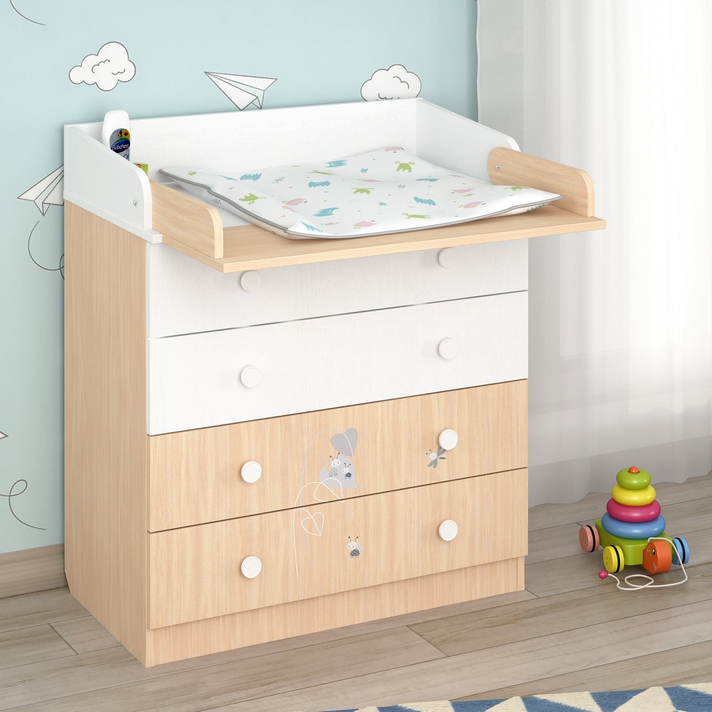 Shefa Kids Changing Dresser 800 French Collection, Amis, white-pastel oak