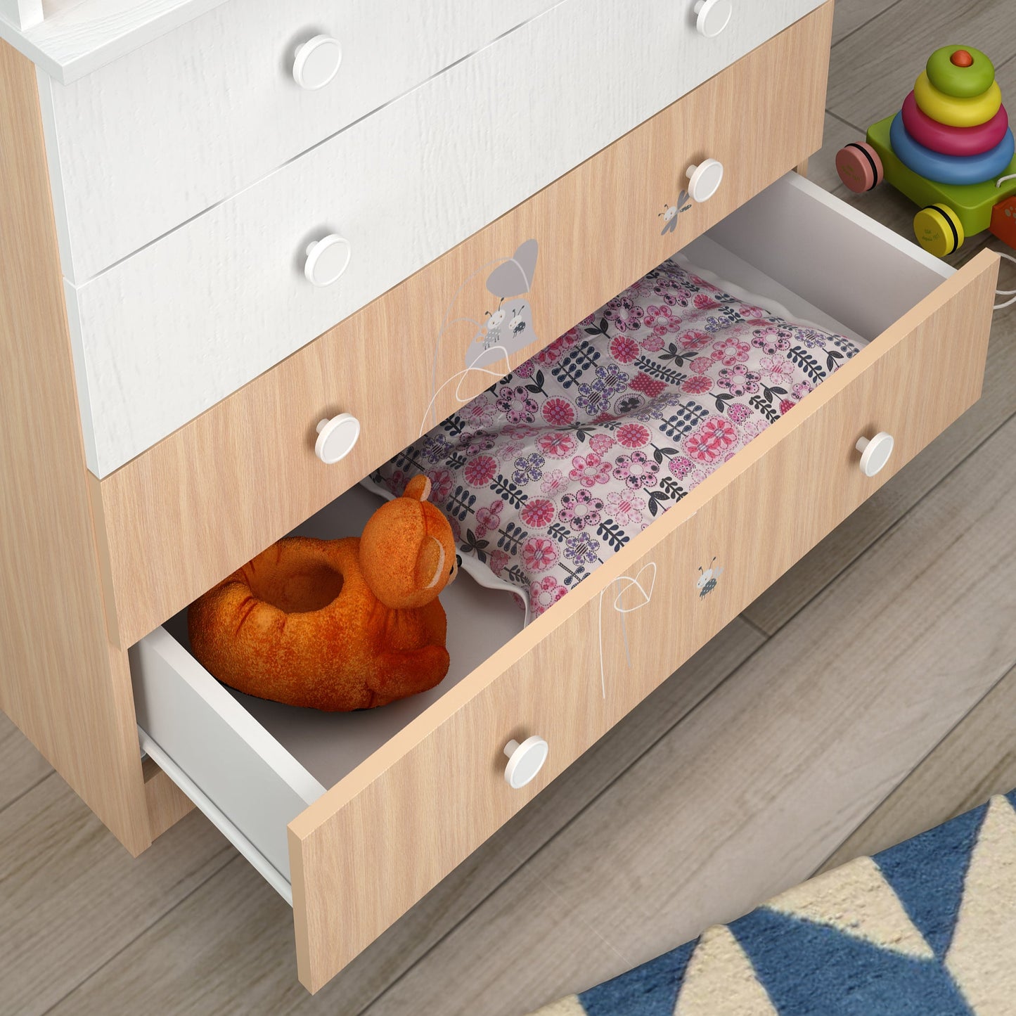 Shefa Kids Changing Dresser 800 French Collection, Amis, white-pastel oak