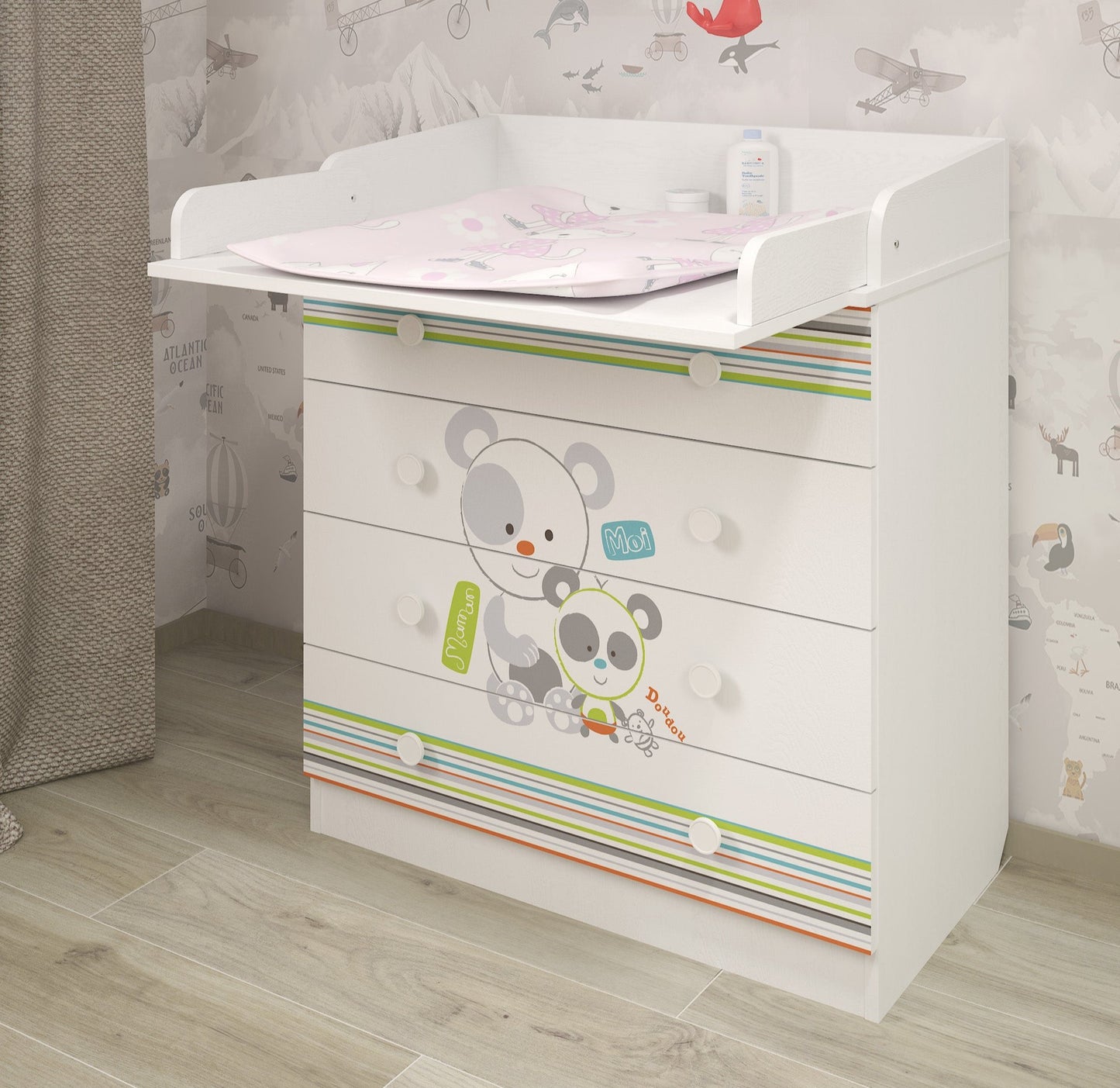 Shefa Kids Changing dresser Design line 800, Pandas, white
