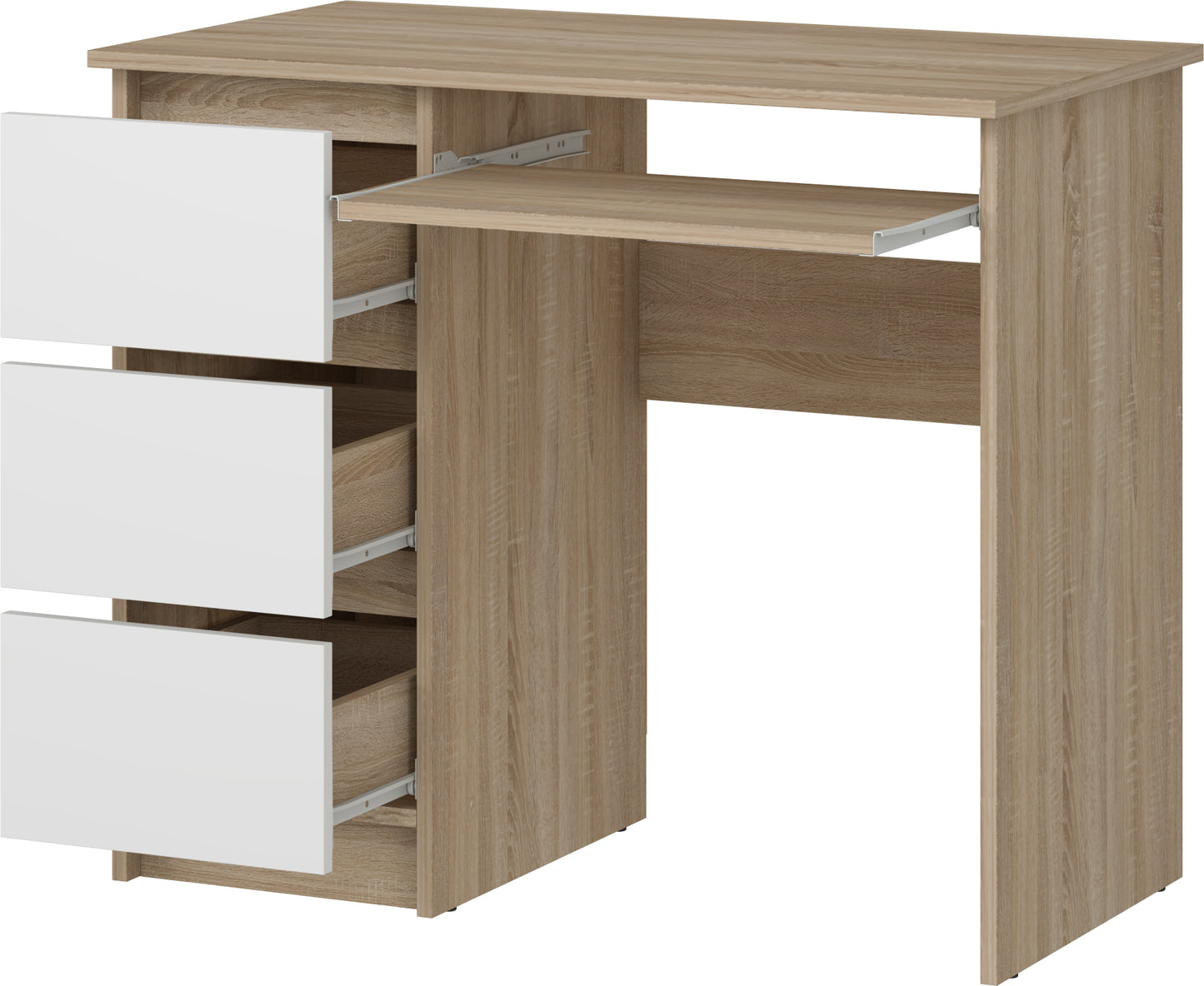 Shefa Line CINA Computer Desk 90x50 cm, Workstation with 3 Drawers, Sonoma oak-white