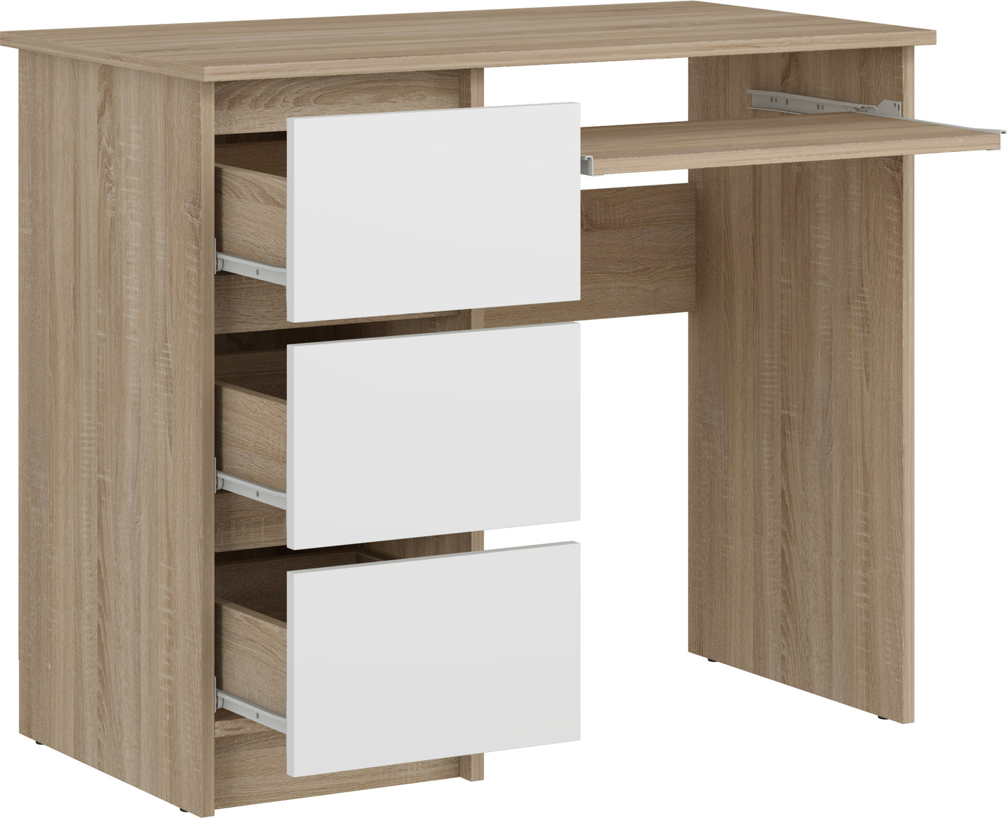 Shefa Line CINA Computer Desk 90x50 cm, Workstation with 3 Drawers, Sonoma oak-white