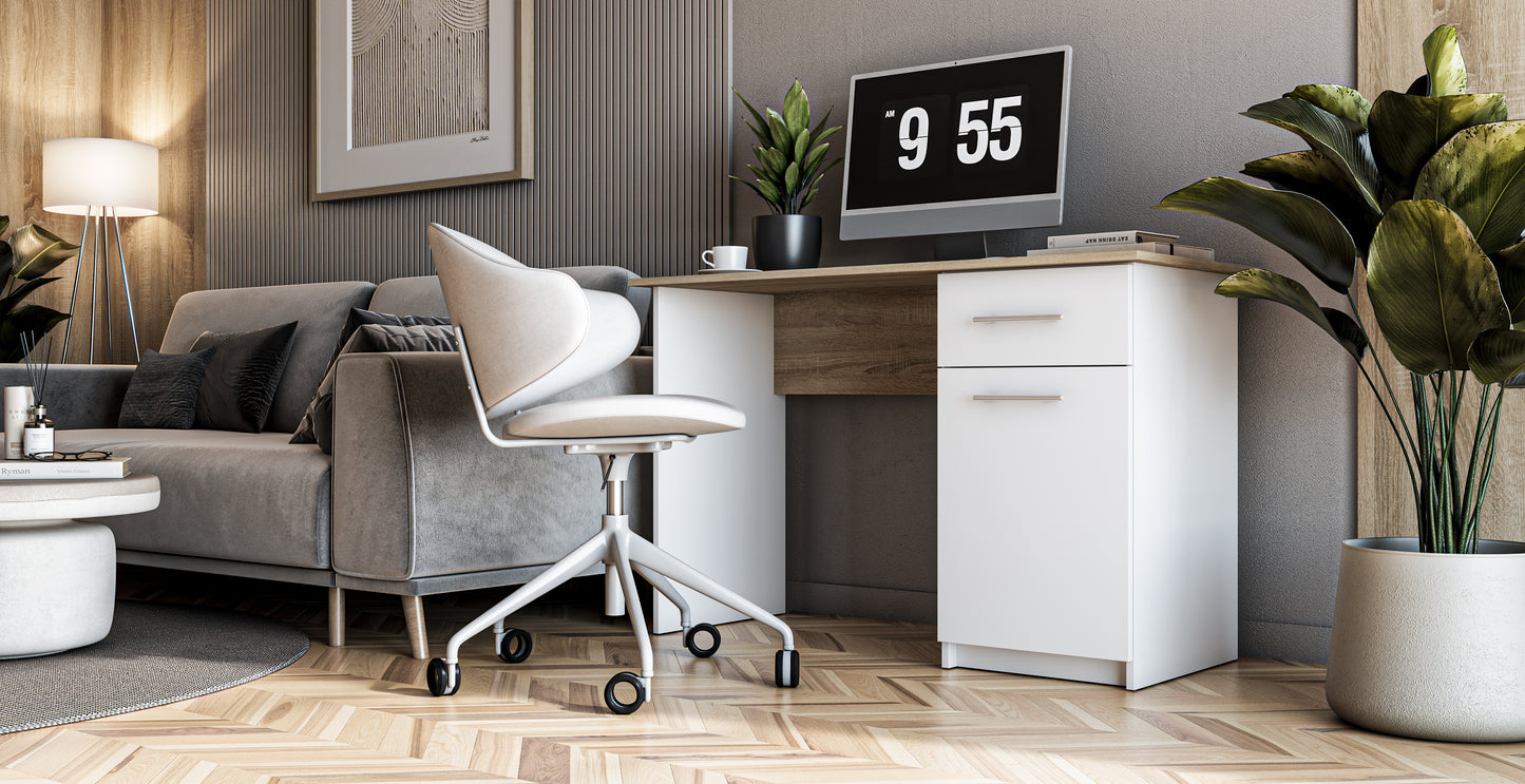 Shefa Line MIX Computer desk 120x55 cm, Workstation with Storage Cabinet, Sonoma oak-white