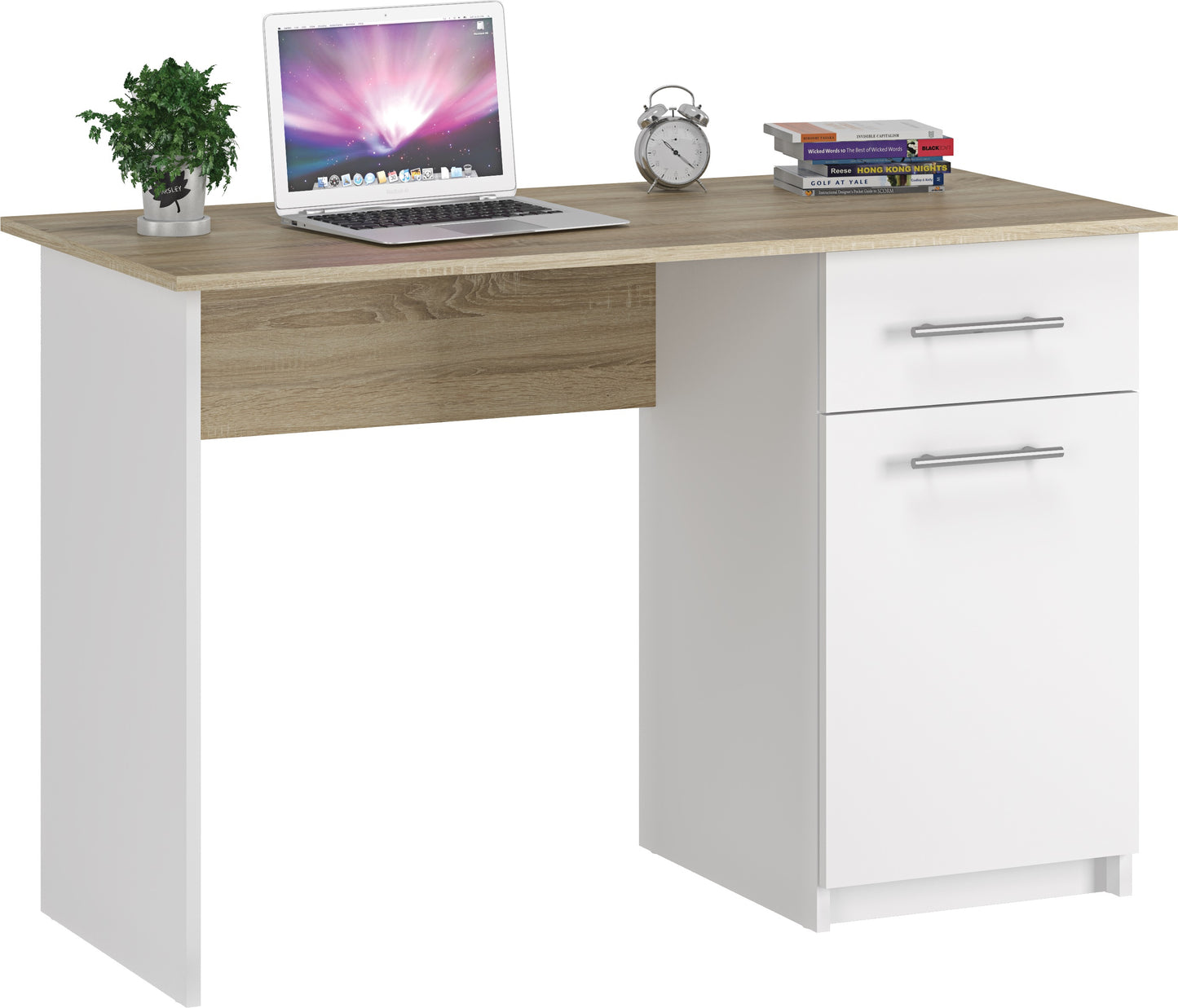 Shefa Line MIX Computer desk 120x55 cm, Workstation with Storage Cabinet, Sonoma oak-white