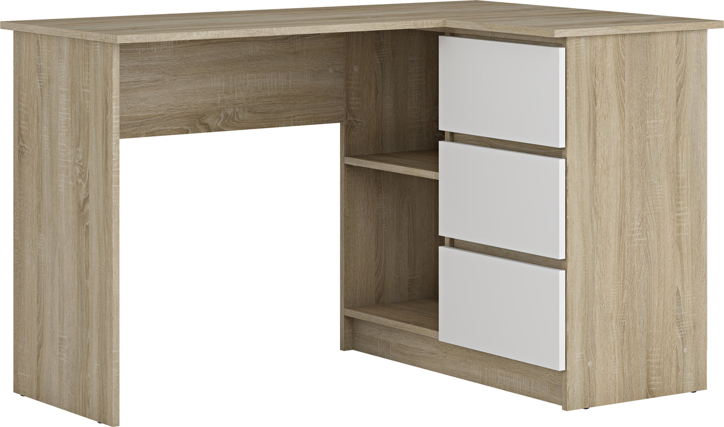 Shefa Line Universal Computer desk 125x85x77 cm, L-shaped Workstation with Storage Cabinet, Sonoma Oak&White Alba