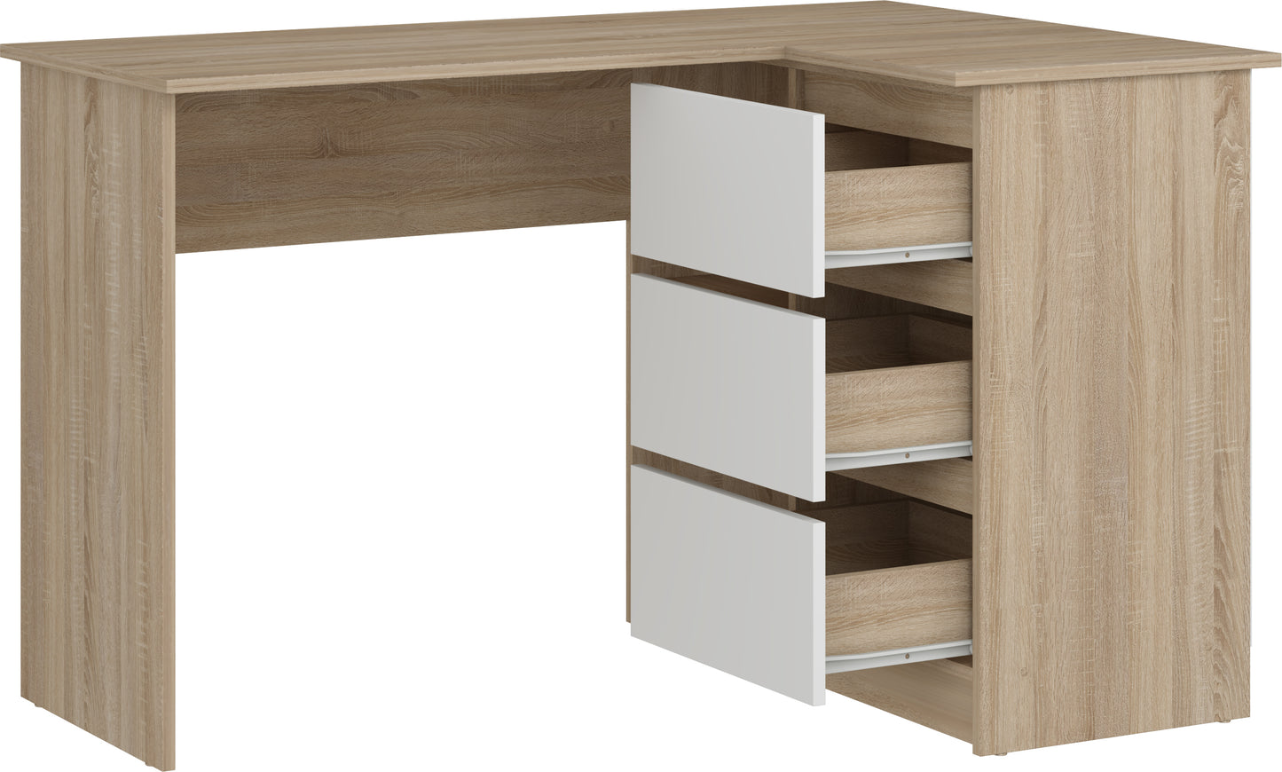 Shefa Line Universal Computer desk 125x85x77 cm, L-shaped Workstation with Storage Cabinet, Sonoma Oak&White Alba