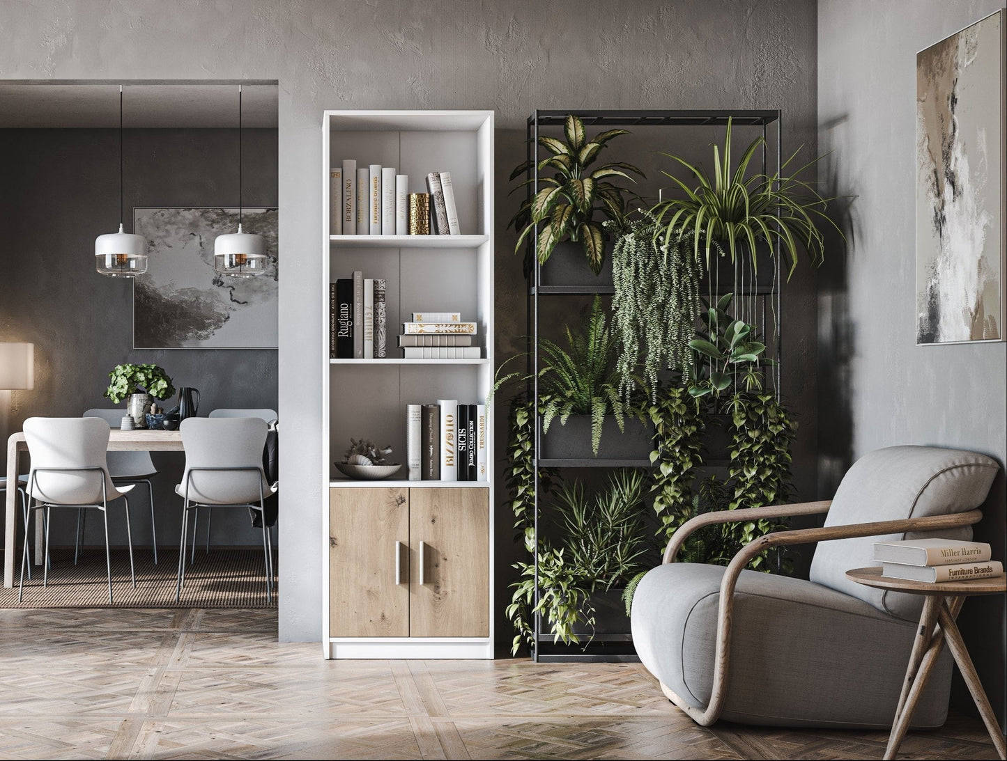 Shefa Line KLIO Book Сase 60x40x194 cm, White&Artizan oak