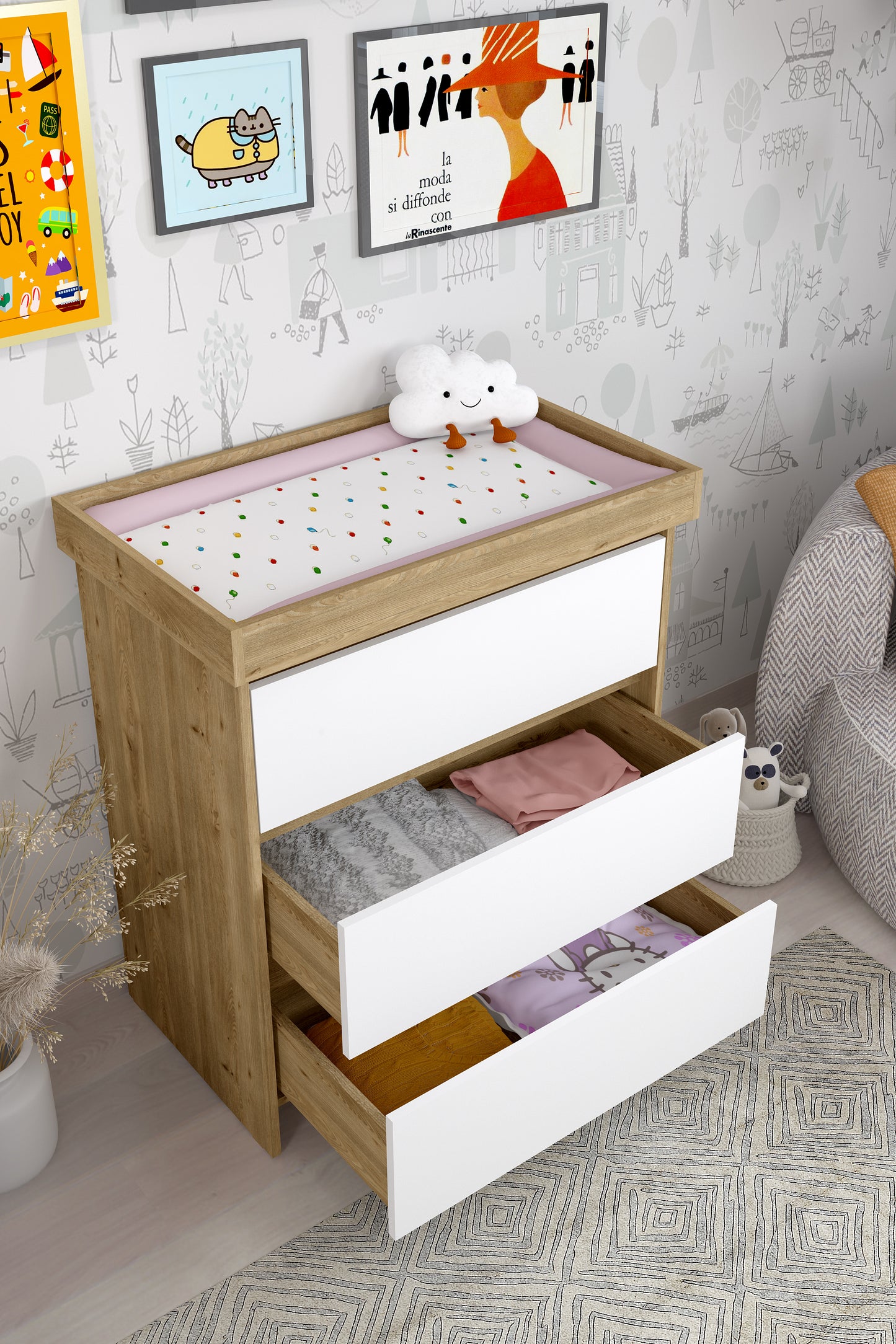 Shefa Kids Changing unit Basic line 880, Cremona Oak-white
