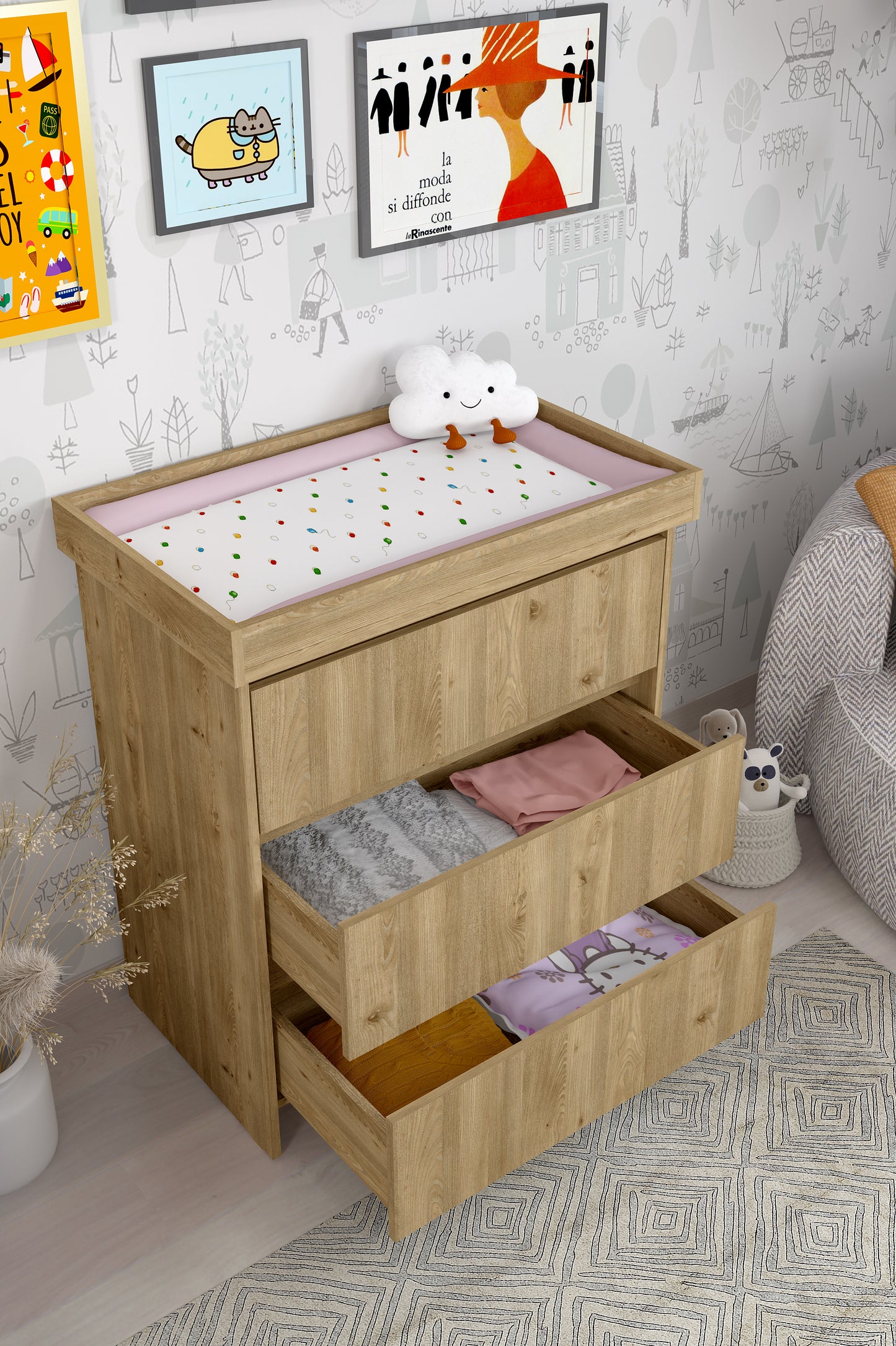 Shefa Kids Changing unit Basic line 880, Cremona Oak