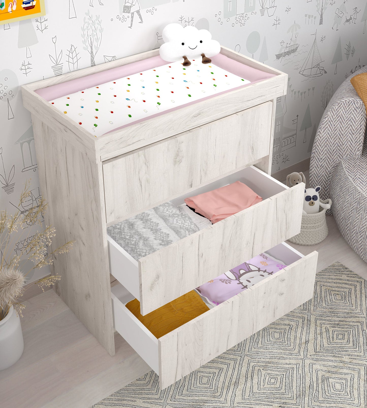 Shefa Kids Changing unit Basic line 880, white Craft Oak