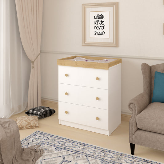 Shefa Kids Changing Dresser Design line 888 White - Oak top