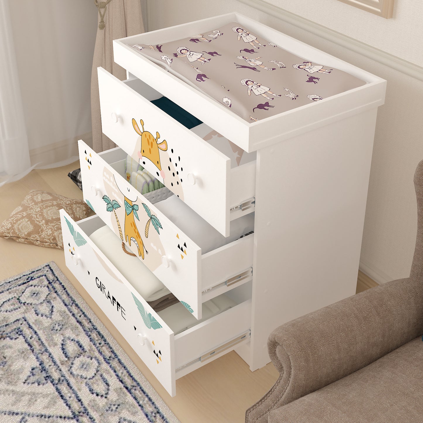 Shefa Kids Changing Dresser Design line 888 white, Giraffe