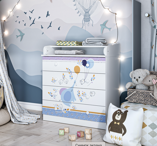 Shefa Kids Changing dresser Design line 800, Elephant with balloon, white
