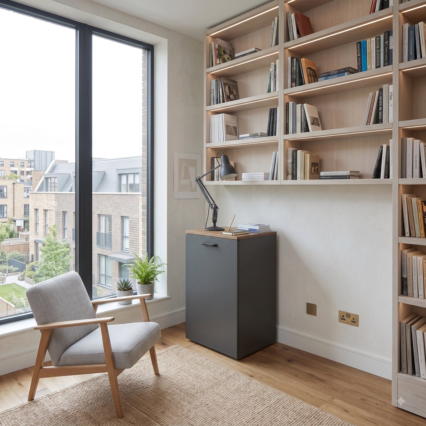 Folding Computer Desk Shefa Line Flexi Graphite & Wotan Oak (folding top and mobile storage unit)