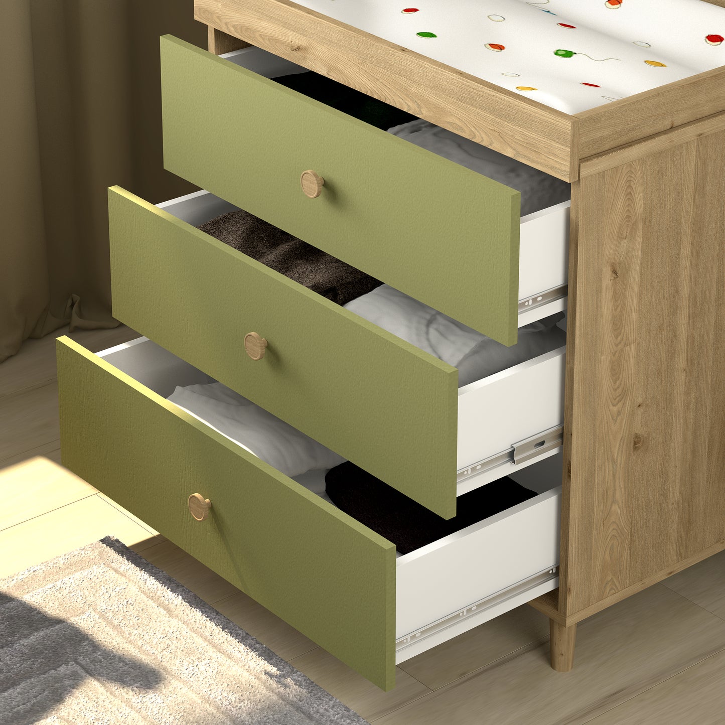 Shefa Kids Changing dresser 890 Oak - Pistachio Green