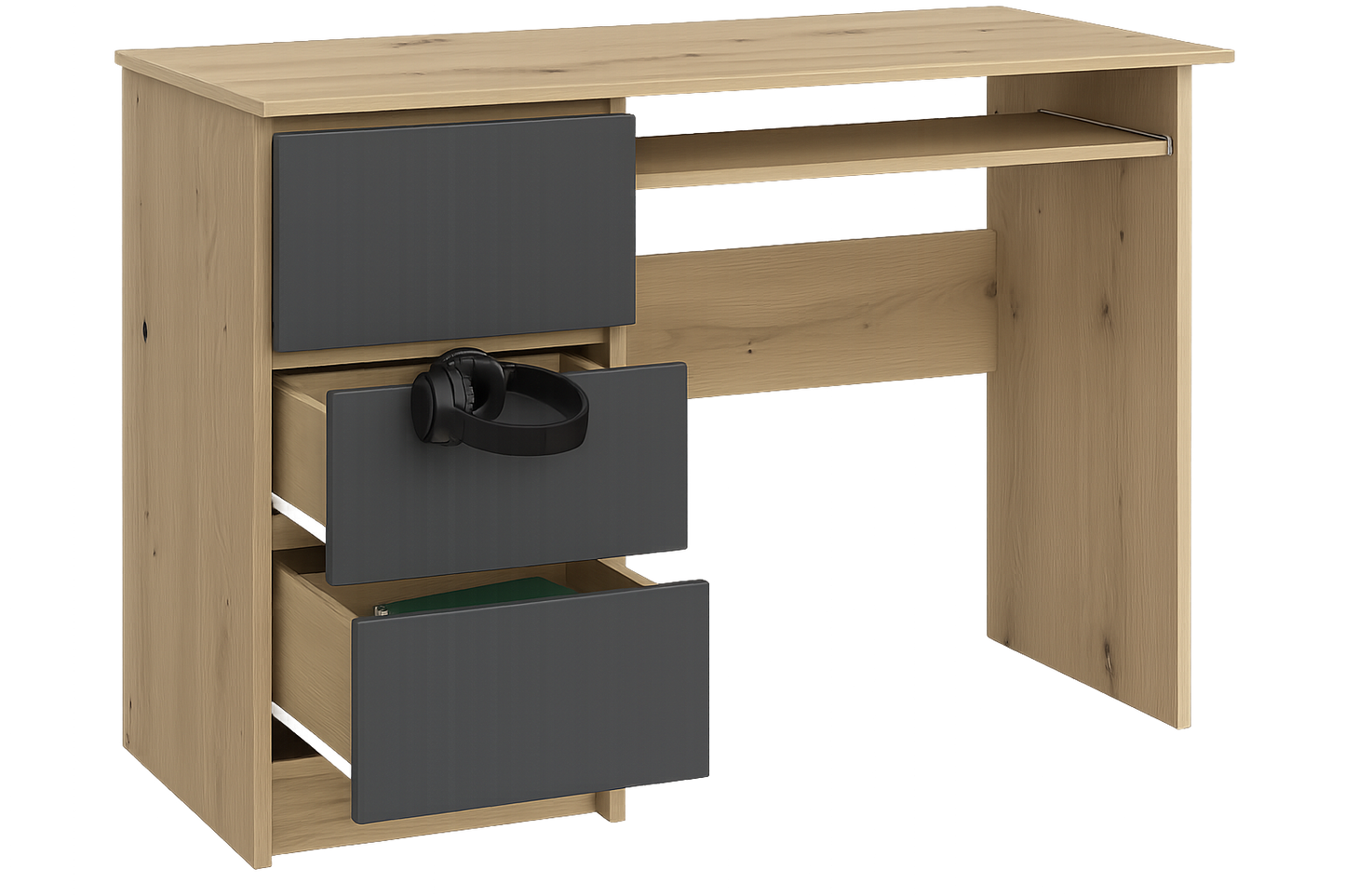 Shefa Line CINA Computer Desk 90x50 cm, Workstation with 3 Drawers, Graphite & Artisan Oak