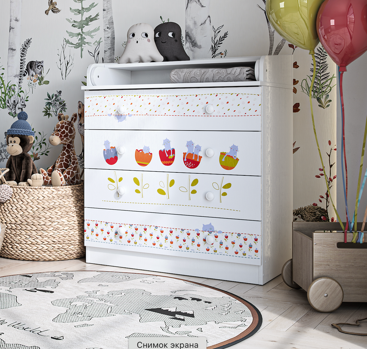 Shefa Kids Changing dresser Design line 800, Sleepy Kittens, white
