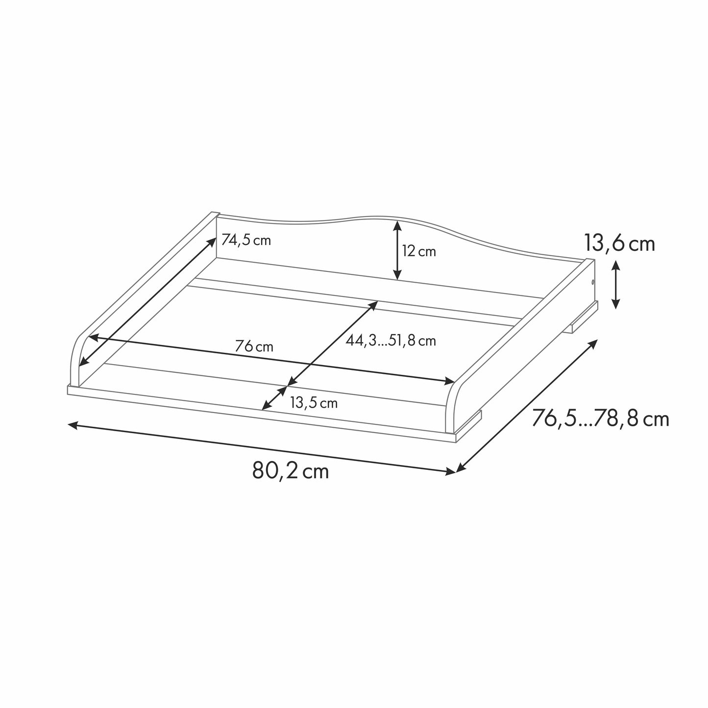 Shefa Kids Changing Top Wave, Universal for IKEA Dressers, White