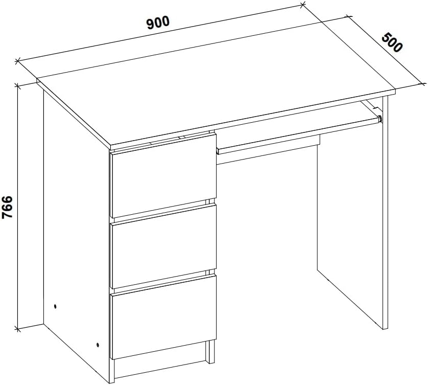 Shefa Line CINA Computer Desk 90x50 cm, Workstation with 3 Drawers, white