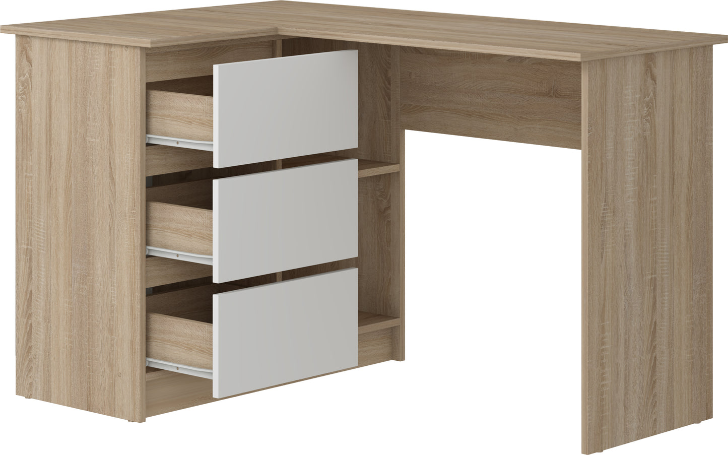 Shefa Line Universal Computer desk 124.4x84.8x76.6 cm, L-shaped Workstation with Storage Cabinet, Sonoma Oak&White Alba