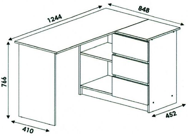 Shefa Line Universal Computer desk 124.4x84.8x76.6 cm, L-shaped Workstation with Storage Cabinet, Sonoma Oak&White Alba