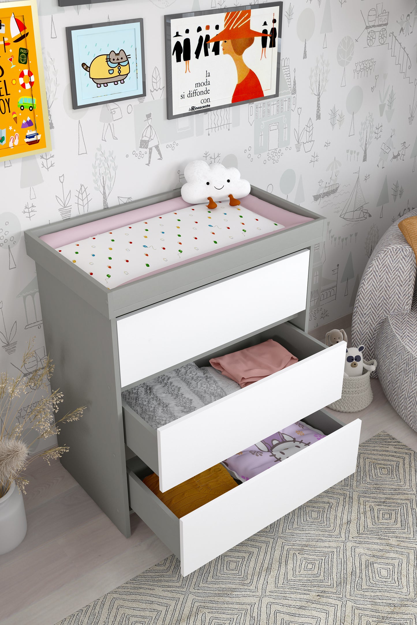 Shefa Kids Changing unit Basic line 880, grey-white