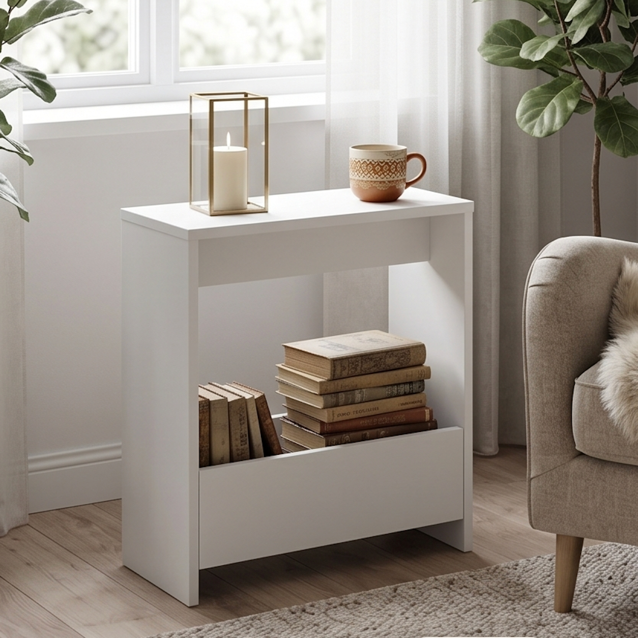 Slim Side Table Shefa Line Focus 55 White
