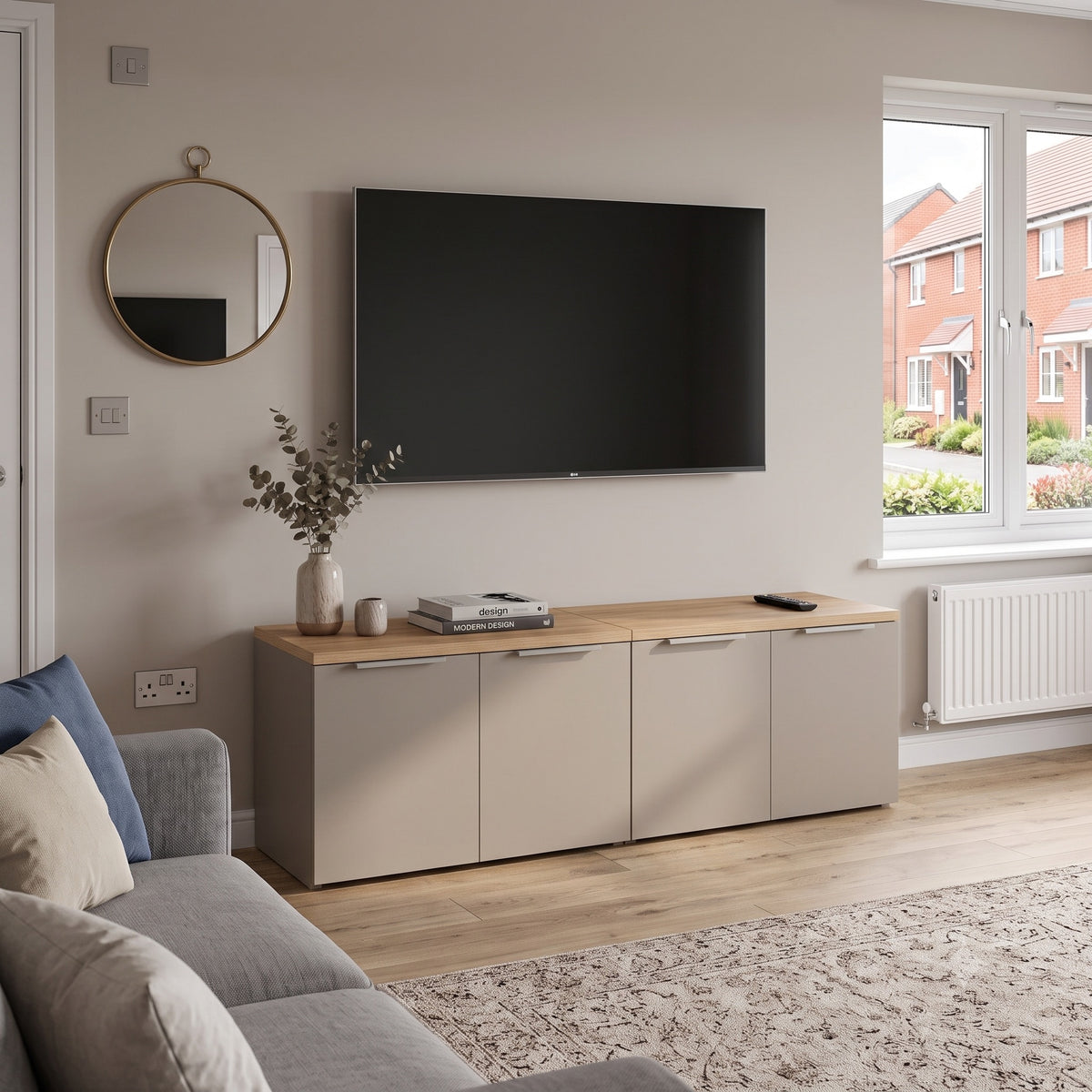 Shefa Line MODU 160cm Wide 4 Door Modular Sideboard Set - Grey and Oak Top