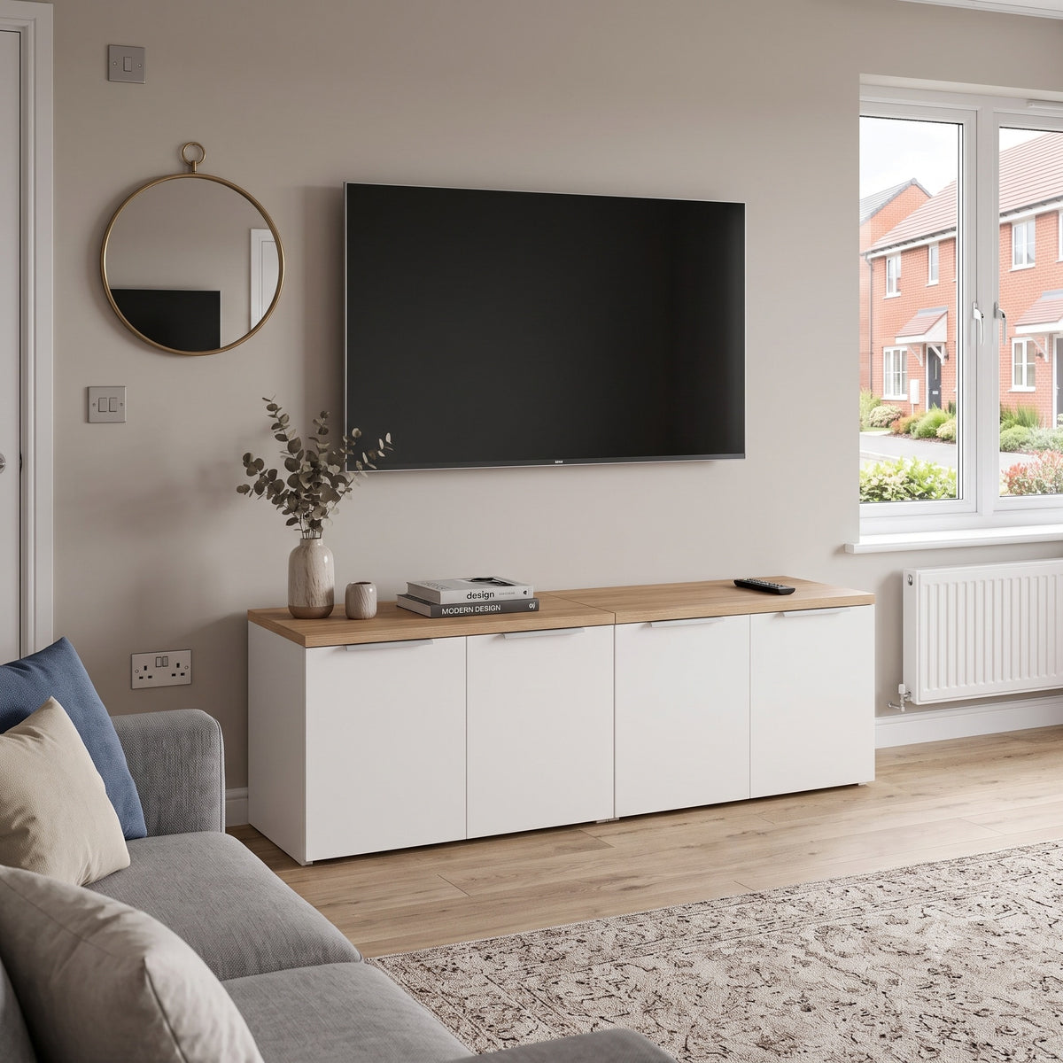Shefa Line MODU 160cm Wide 4 Door Modular Sideboard Set - White and Oak Top