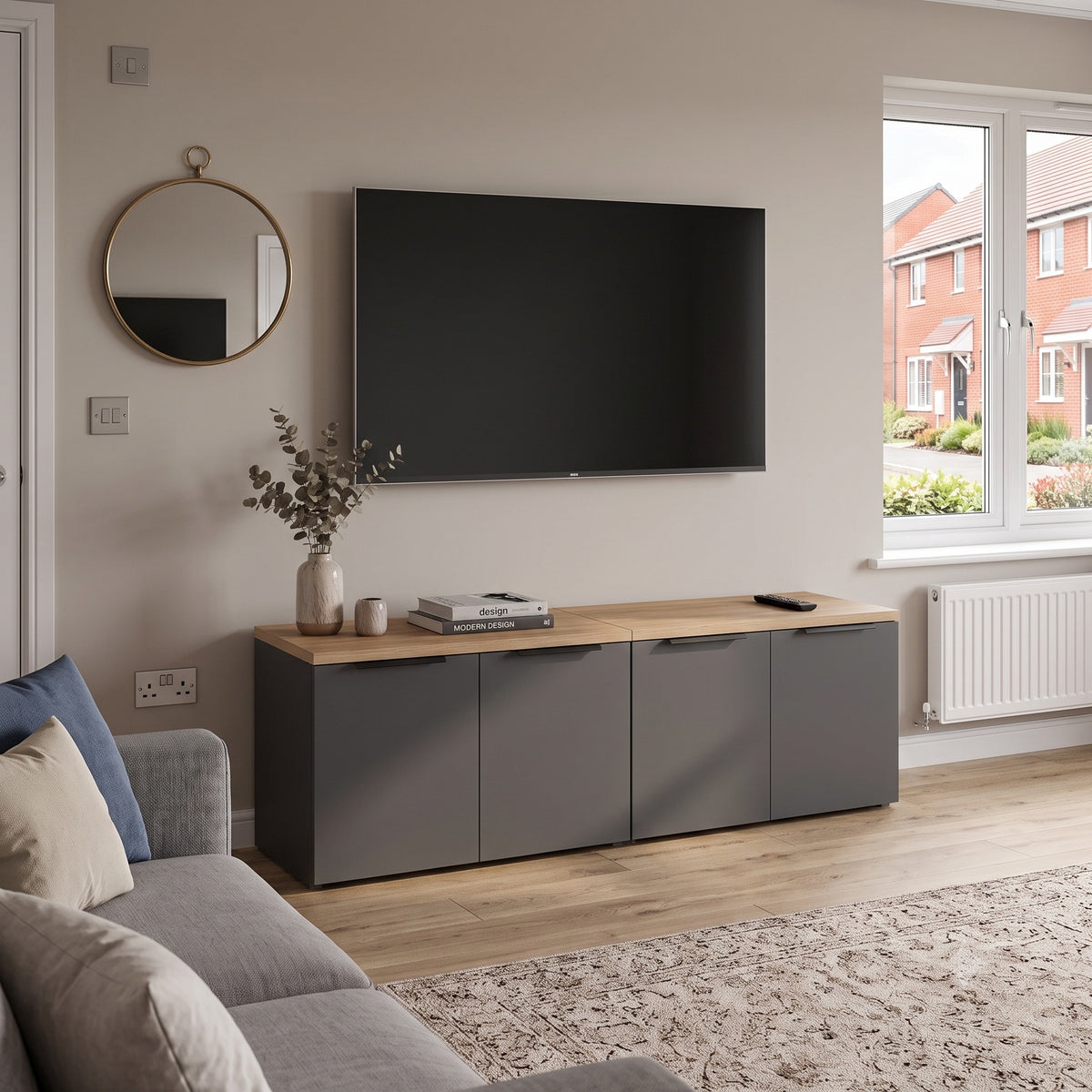 Shefa Line MODU 160cm Wide 4 Door Modular Sideboard Set - Graphite and Oak Top