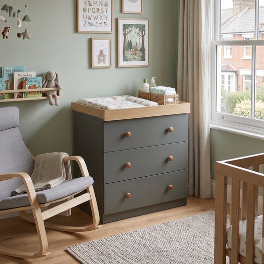 Shefa Kids Changing Dresser Design line 888 Graphite - Cremona Oak