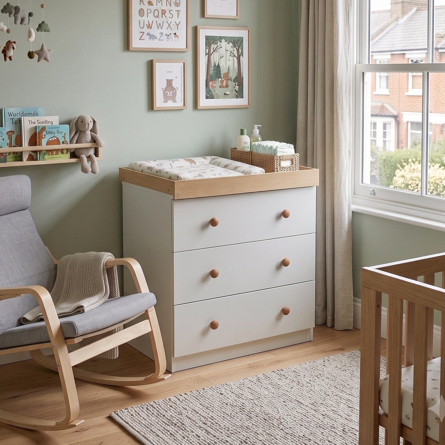 Shefa Kids Changing Dresser Design line 888 White - Oak top