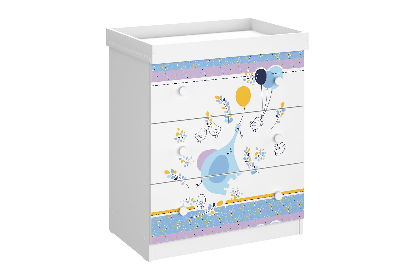 Shefa Kids Changing Dresser Design line 888 white, Elephant with balloon