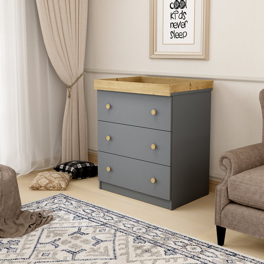 Shefa Kids Changing Dresser Design line 888 Graphite - Cremona Oak