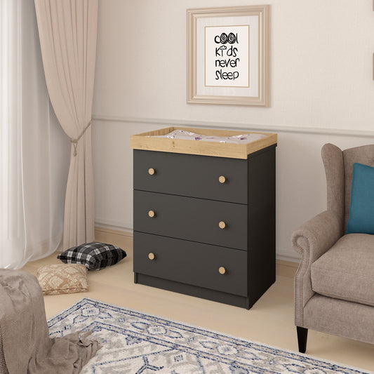 Shefa Kids Changing Dresser Design line 888 Graphite - Cremona Oak