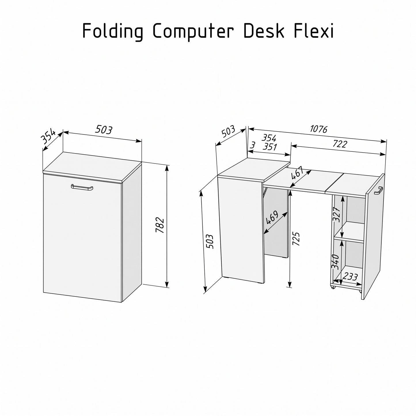 Folding Computer Desk Shefa Line Flexi Graphite & Wotan Oak (folding top and mobile storage unit)