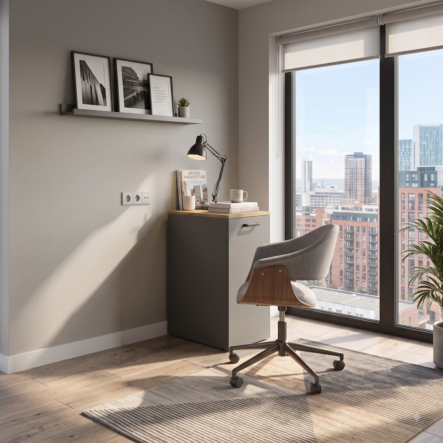 Folding Computer Desk Shefa Line Flexi Graphite & Wotan Oak (folding top and mobile storage unit)