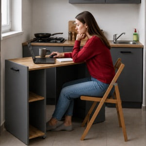 Folding Computer Desk Shefa Line Flexi Graphite & Wotan Oak (folding top and mobile storage unit)