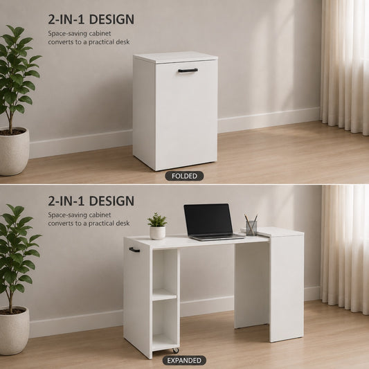 Folding Computer Desk Shefa Line Flexi White (folding top and mobile storage unit)