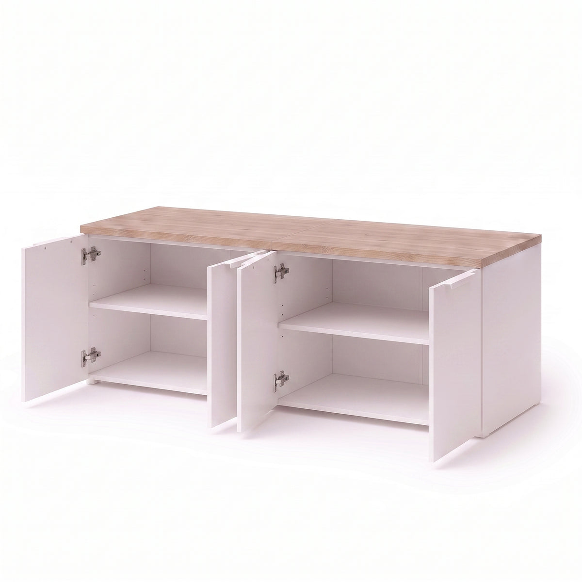 Shefa Line MODU 160cm Wide 4 Door Modular Sideboard Set - White and Oak Top
