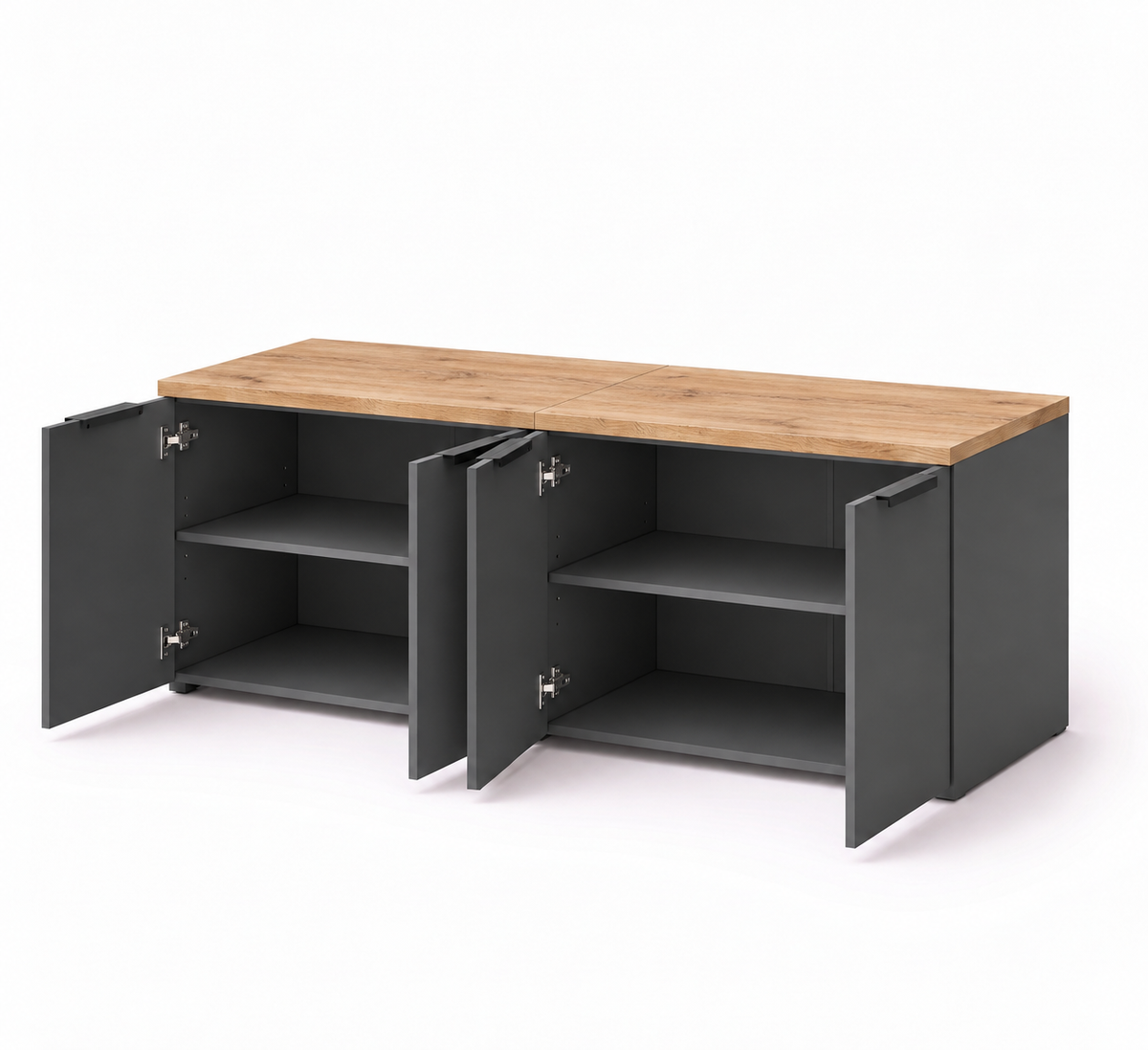 Shefa Line MODU 160cm Wide 4 Door Modular Sideboard Set - Graphite and Oak Top