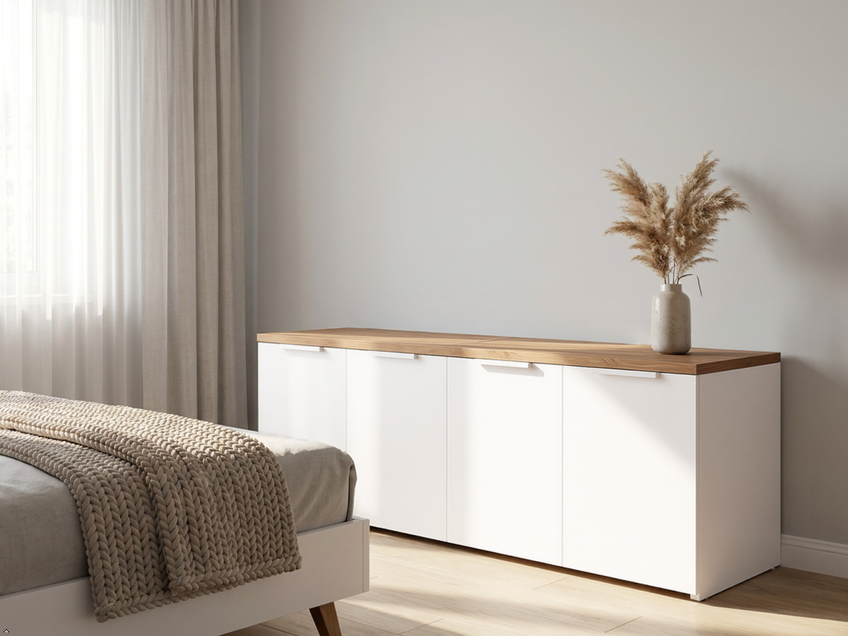 Shefa Line MODU 160cm Wide 4 Door Modular Sideboard Set - White and Oak Top